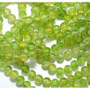  Lime Green and Yellow Crackle Glass Beads 10 Strands (5 
