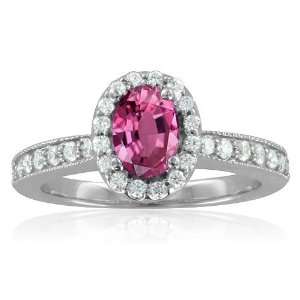  Milgrain Natural Pink Sapphire Diamond Engagement Ring 14k 