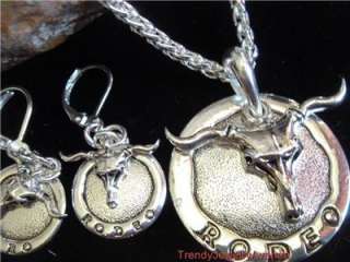 Western horse longhorn rodeo Necklace Earrings set  