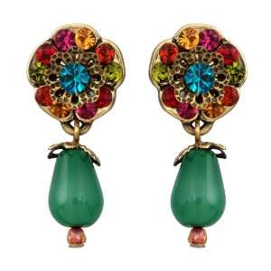 Michal Negrin Earrings with Flowers, Green Dangle Beads and Multicolor 