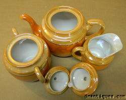 3pc Deco Orange Iridescent Japan Teapot Creamer Sugar  