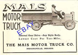 1911 MAIS MOTOR TRUCK AD DELIVERY INDIANAPOLIS INDIANA  