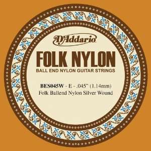   BES045W Folk Nylon Guitar Single String, Silver Wound, Ball End, .045