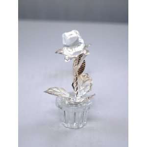   wit Metal White Glass Crystal Rose small Sculpture