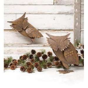  Pair of Metal Owl Sculptures with Copper Finish