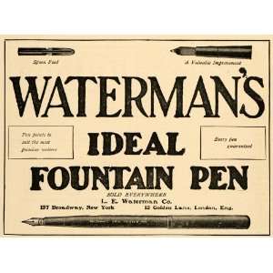  1902 Ad L E Waterman Co. Ideal Fountain Pen New York 