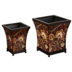  Set of 2 Foral Planters with Distressed Finish