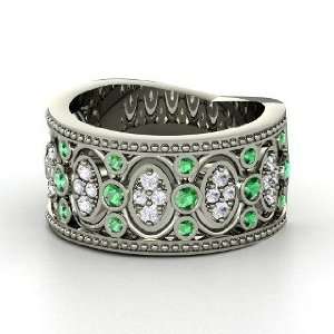 Renaissance Band, Sterling Silver Ring with Emerald & White Sapphire