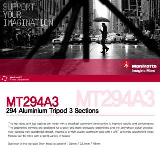 NEW Manfrotto MT294A3 294 Aluminium Tripod 66.5 (3 Sections)for DSLR 
