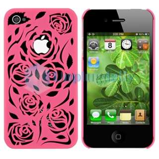   Carving Rose Flower Hard Case Cover+PRIVACY FILTER for iPhone 4 G 4S