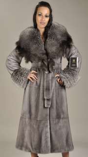 Full length Blue Iris full skin Mink fur coat with Blue Frost Fox 