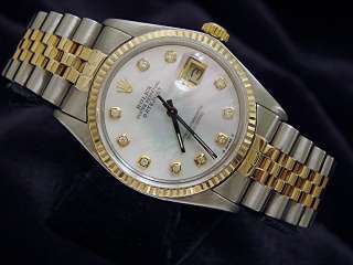 Mens Two Tone 14k Gold/SS Rolex Datejust Date Watch w/White MOP 