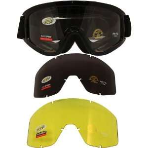   Goggles Black Frame with Interchangeable Lens Kit Clear Smoke Yellow