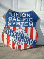 Vintage Union Pacific System Overland Route Porcelain Badge Sign 42 