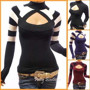 Stunning Strips Crew Neck Long Sleeve Sweater Knit Tops  