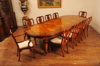 Walnut Italian Marquetry Dining Table Queen Anne Chair Set / XL Diner 