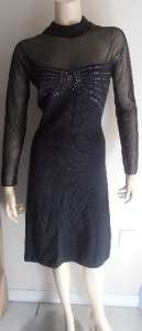 St. John Evening Black Knit Beaded Dress 6~~GORGEOUS~~  