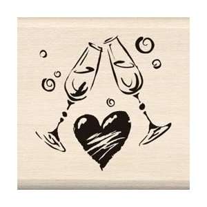  Wood Mounted Rubber Stamp   Jazzy Style Champagne Flutes 