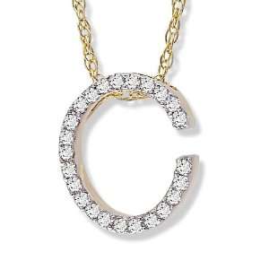  Diamond Initial Pendant C in 14k Yellow Gold with 16in 