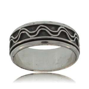  Rotating Ring Sterling Silver Antiqued & Polished Waves 