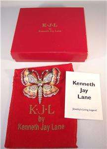 Signed Kenneth Jay Lane KJL Rhinestone Enamel Butterfly Pin Original 