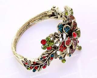 wholesale 6pcs VTG tone flower crystal rhinestone bracelets bangle 