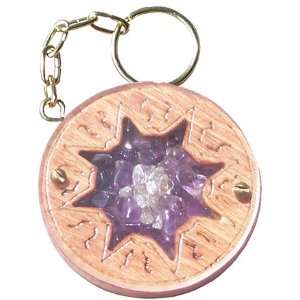   Gemstone and Wooden Amulet Lucky Aquarius Keychain 