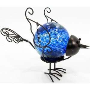  Bird metal w/glass ball blue7.85lx6.3h