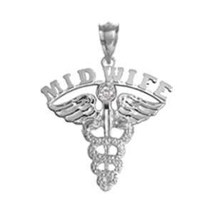 NursingPin   Midwife Pendant with Diamond in Sterling 