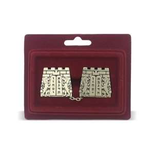   Nickel Tallit Clip Set with Jerusalem Wall, Lions and Ten Commandments