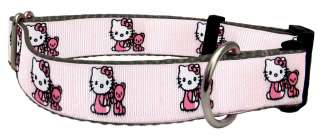 Hello Kitty Light Pink on Black Ribbon Dog Collar  