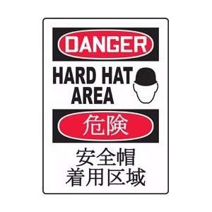  DANGER HARD HAT AREA (W/GRAPHIC) Sign   Plastic