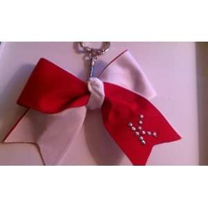    RED & White Cheer Bow Keychain with Custom Initial 