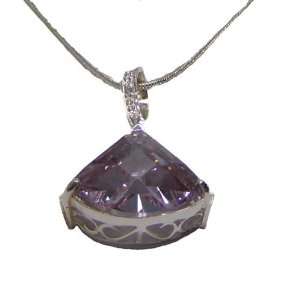 925 Silver with Purple Large Purple Cubic Zirconia Pendant Necklace