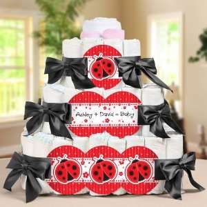  Ladybug   3 Tier Personalized Square   Baby Shower Diaper Cake Baby
