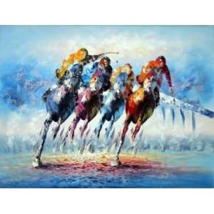 Horse Racing Galloping Oil Painting 36 x 48 inches 