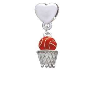  Basketball   Over Hoop European Heart Charm Dangle Bead 