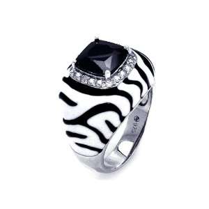   Zebra Print Sterling Silver Ring Dome width 17.8mm Size 6 Jewelry