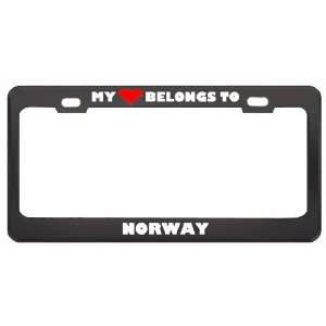 My Heart Belongs To Norway Country Flag Metal License Plate Frame 