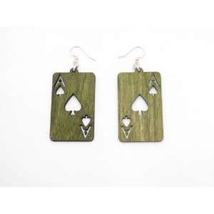    Apple Green Ace Of Spades Card Wooden Earrings GTJ Jewelry