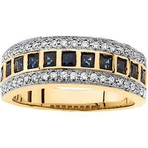   Gold Bridal Sapphire & Diamond Anniversary Band Ring Size 6.5 Jewelry