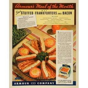 1937 Ad Armour Meat Stuffed Frankfurters Bacon Recipe   Original Print 