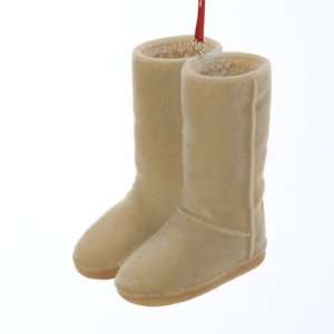   Avenue Ugg Style Tan Flocked Boot Christmas Ornaments