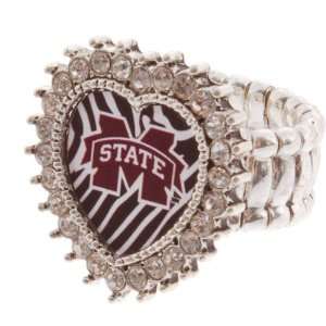 Toned Stretch Band Ring with Crystal Rhinestones Surrounding the Heart 