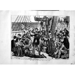  1871 SCENE DECK EMIGRANT SHIP PEOPLE SAILING OLD PRINT 