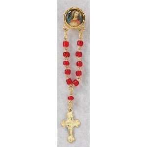   Sacred Heart of Jesus, Red Beads, and Cross   MADE IN ITALY Jewelry