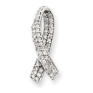  14k White Gold Breast Cancer Awareness Diamond Chain Slide 