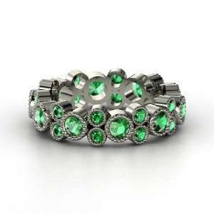  Hopscotch Eternity Band, 14K White Gold Ring with Emerald 
