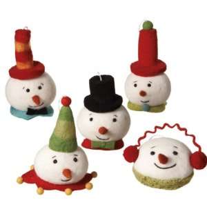    Set of 5 Christmas Wool Snowman Head Figures