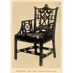  1919 Print Chippendale Arm Chair Chinese Gothic Type 